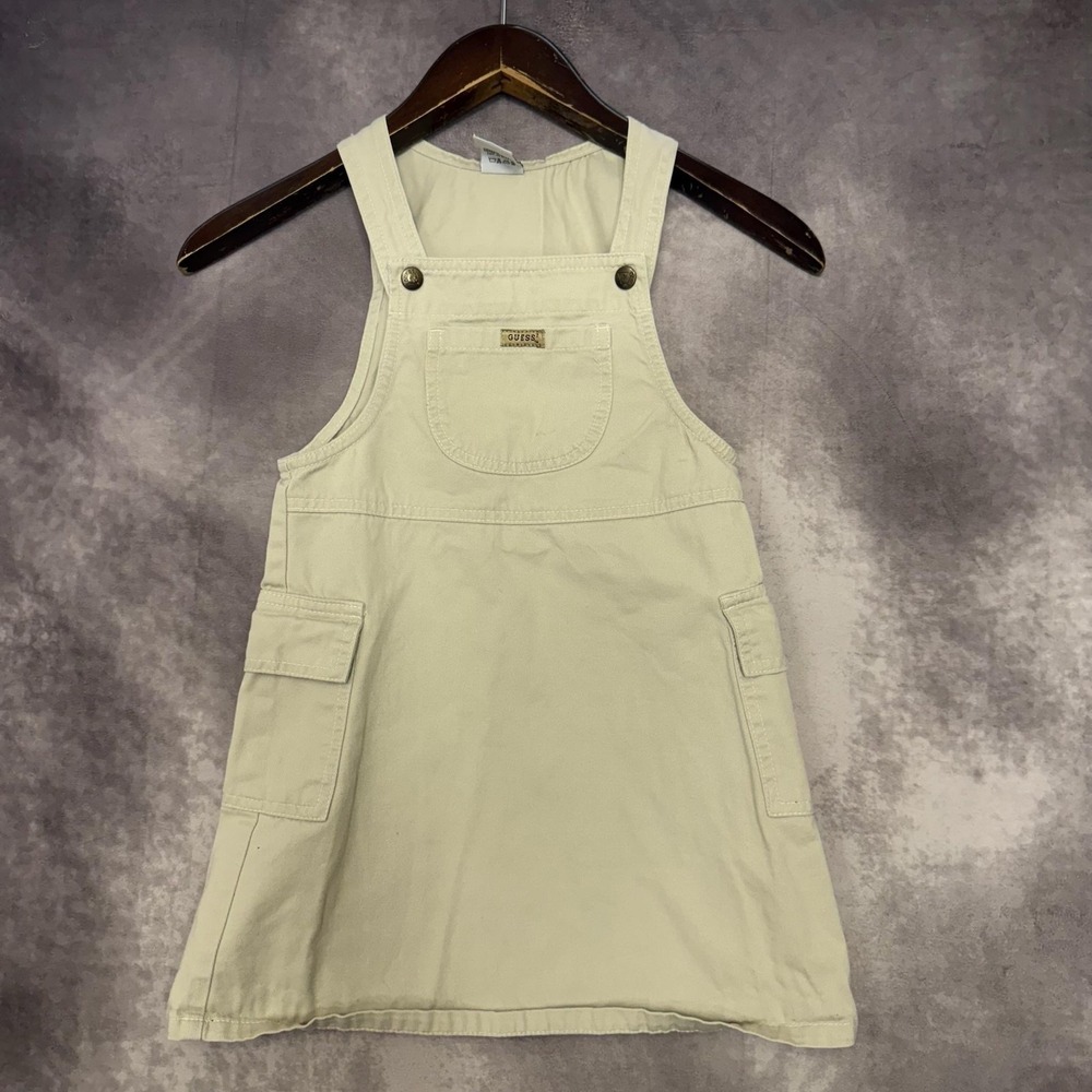 Vintage Baby‎ GUESS Overall Pinafore Dress Girls 5Y Khaki Pockets Made in USA